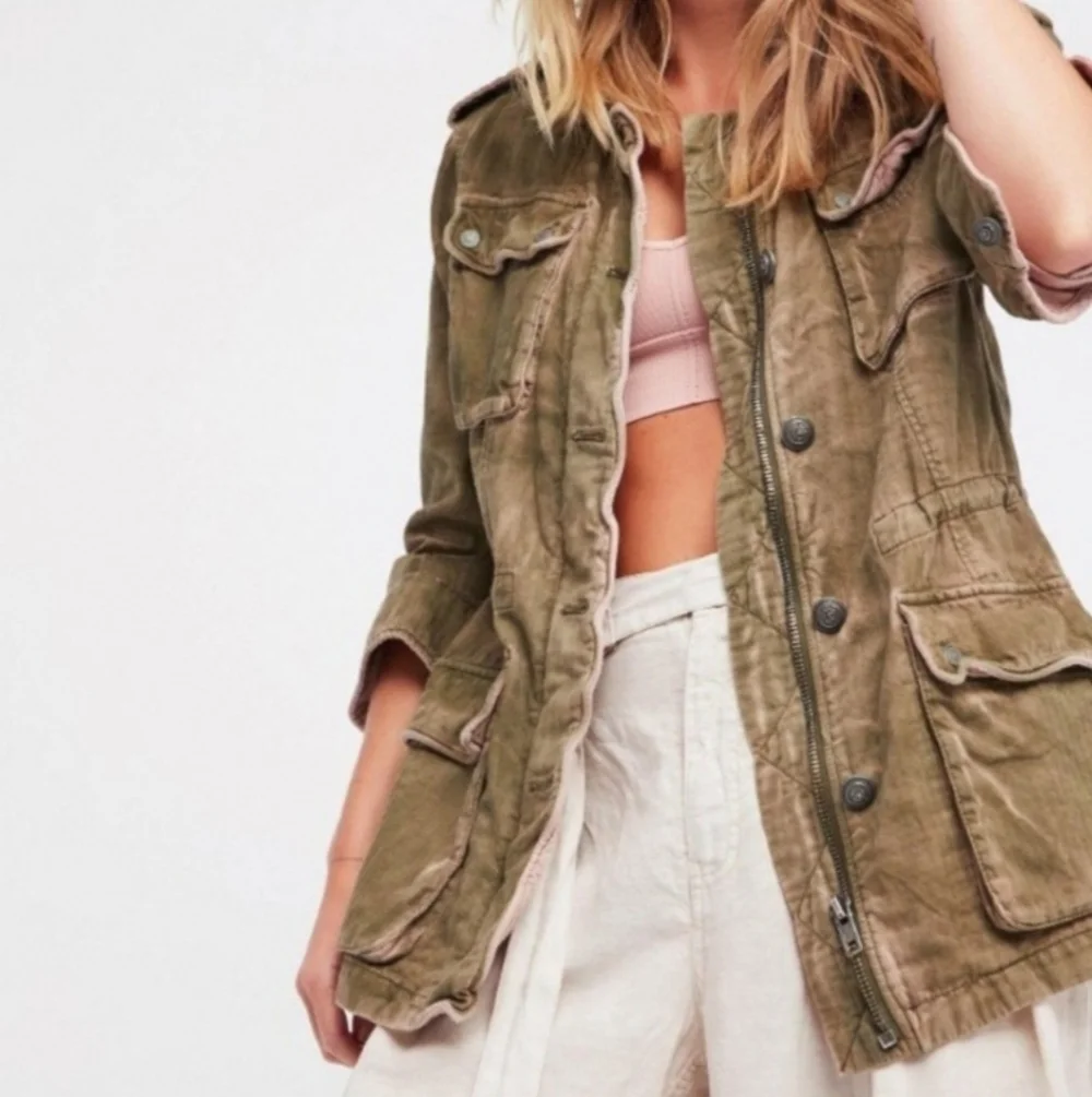 Free People Not Your Brother's Military Surplus Jacket in Olive and Pink Size M - Picture 3 of 15